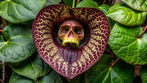 Aristolochia salvador platensis. (looking like Halloween death mask) photo