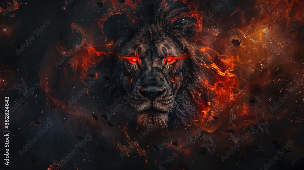Fiery Lion with Glowing Eyes
