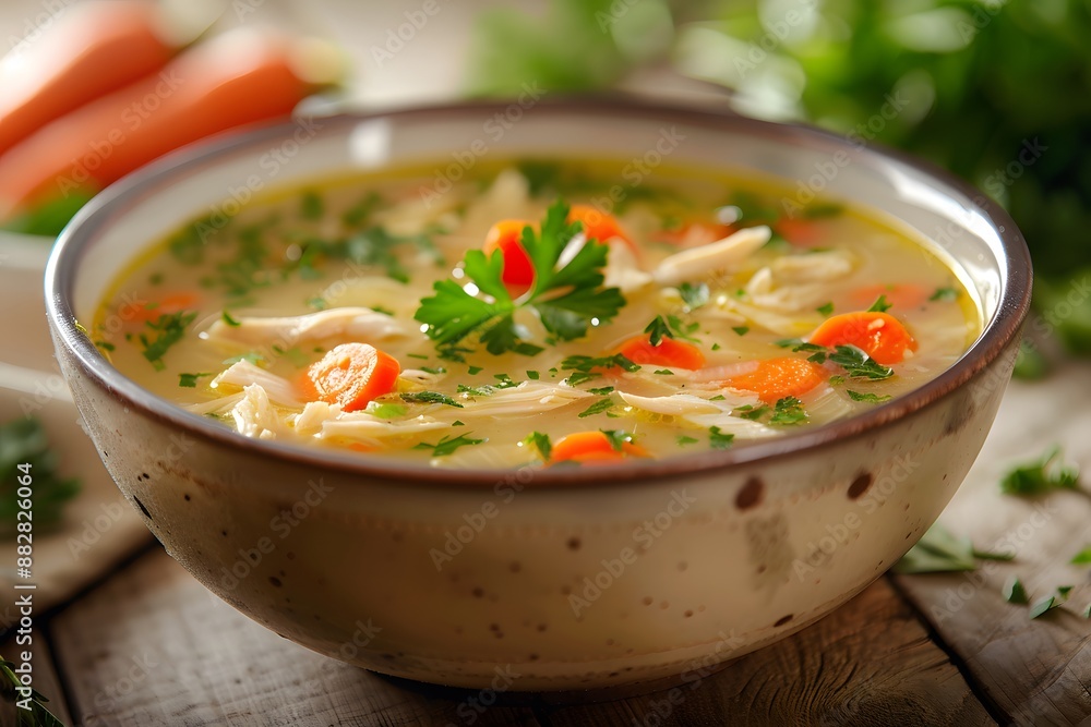 Hearty Bowl of Homemade Chicken Noodle Soup with Fresh Vegetables Hearty Bowl of Homemade Chicken Noodle Soup with Fresh Vegetables
