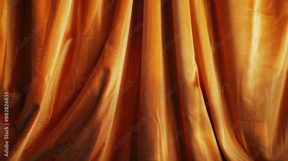 Golden orange velvet curtain fabric, soft texture, elegant abstract background Golden orange velvet curtain fabric, soft texture, elegant abstract background