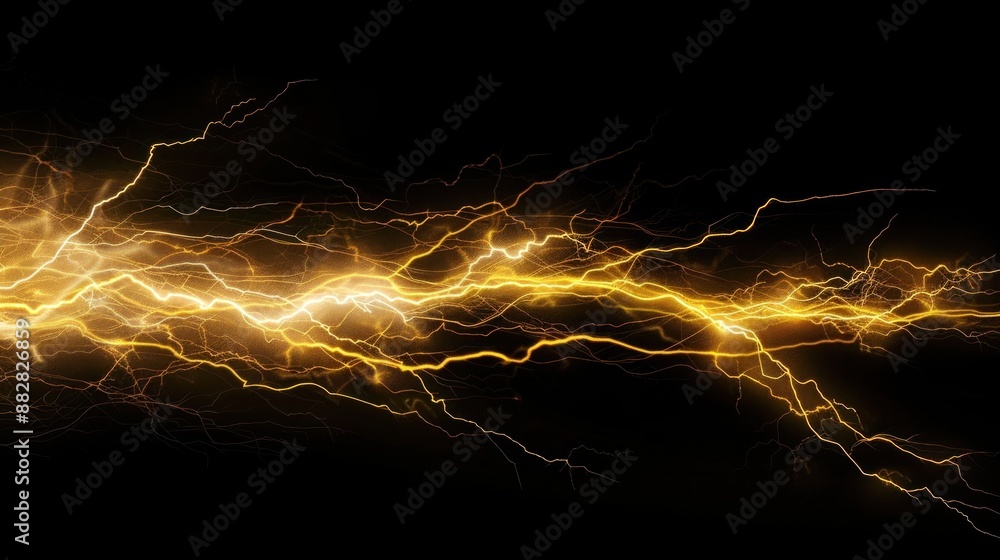Golden Lightning Bolts Against Dark Background Golden Lightning Bolts Against Dark Background