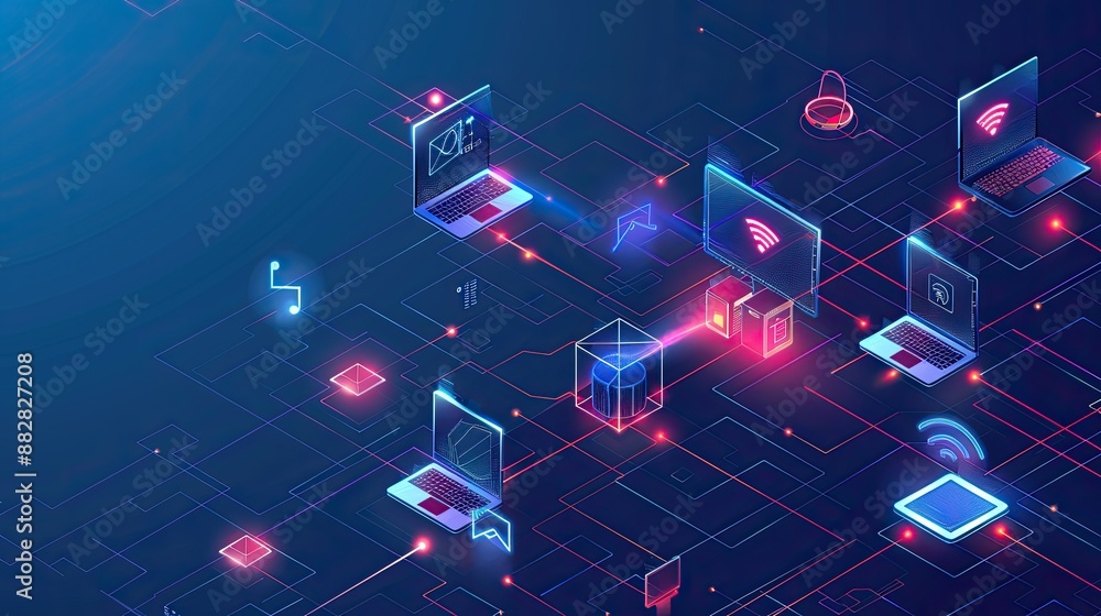 IoT concept: Data exchange between connected devices, network communication technology IoT concept: Data exchange between connected devices, network communication technology