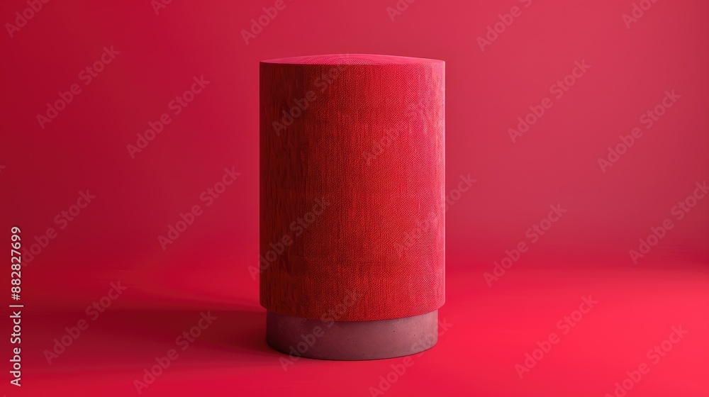 Luxurious cylinder pedestal with red fabric cover, magenta background, product showcase Luxurious cylinder pedestal with red fabric cover, magenta background, product showcase