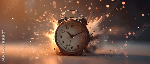 Exploding Alarm Clock Symbolizing Deadline Pressure and Urgency photo