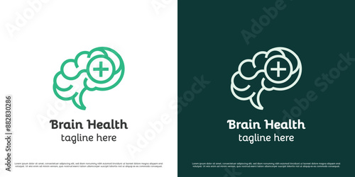 Brain health logo design illustration. Silhouette brain mind mental health mind soul psychology psychiatrist counseling emotions feelings. Abstract minimal minimalist science anatomy head icon symbol.