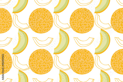 Summer fruits for healthy lifestyle. Cantaloup , whole fruit and slice. Vector illustration cartoon flat icon isolated on white. Melon vitamins icon for your design.