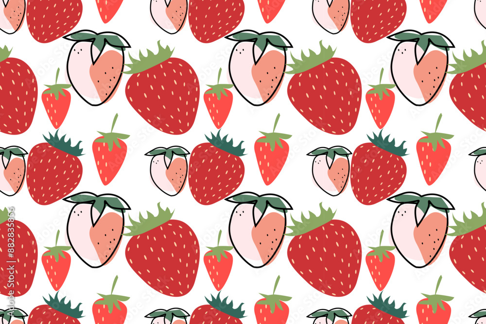 Strawberry. A red sweet berry . Hand drawn colored flat vector illustration isolated on white. Strawberry. A red sweet berry . Hand drawn colored flat vector illustration isolated on white.