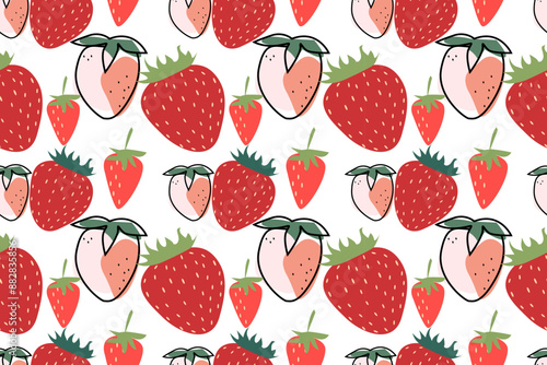 Strawberry. A red sweet berry . Hand drawn colored flat vector illustration isolated on white.