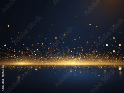 abstract background with Dark blue and gold particle. Christmas Golden light bokeh on navy blue background. black bokeh background black texture dark Gold foil texture. Holiday concept. ai