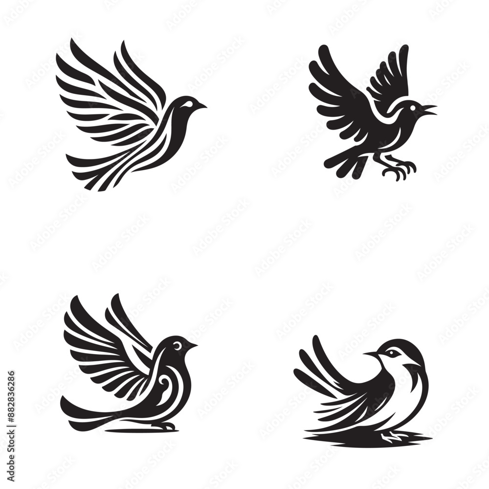 Obraz premium black and white silhouette bird icon