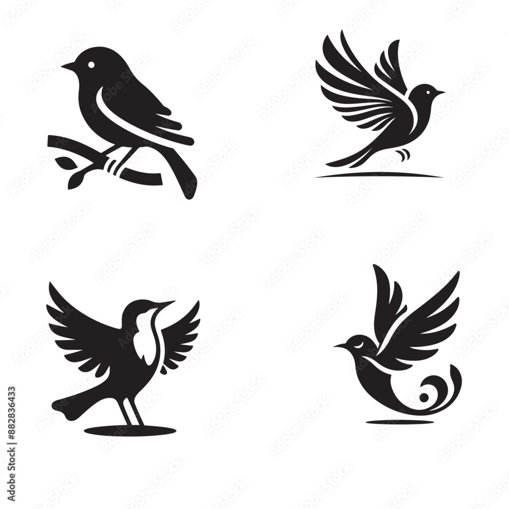Fototapeta premium black and white silhouette bird icon