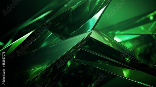 Abstract green crystal shards with glowing edges on dark background