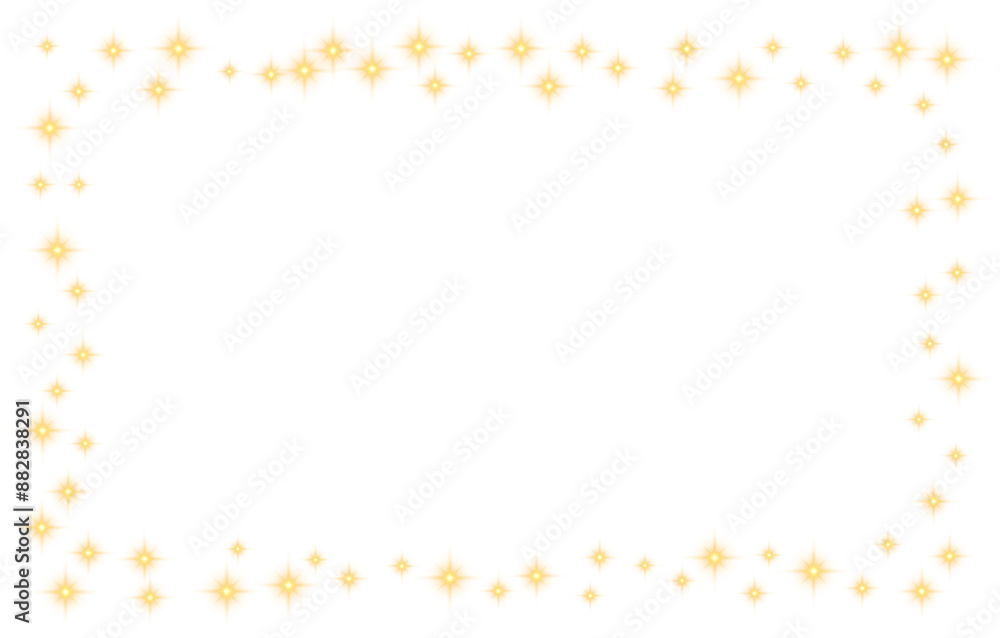 Gold Glowing Star Pattern Border. Transparent Christmas Lights Stars Gold Glowing Star Pattern Border. Transparent Christmas Lights Stars