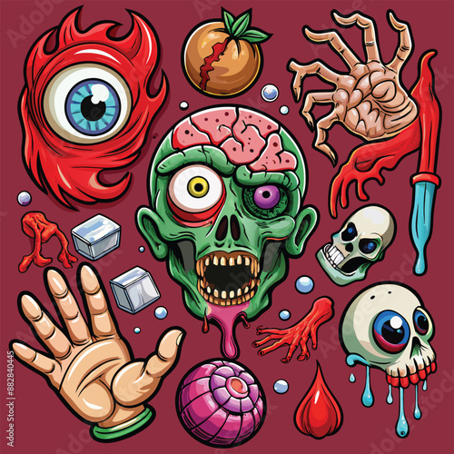 Gory elements like eyeballs severed hands, and other body parts for a truly scary touch.