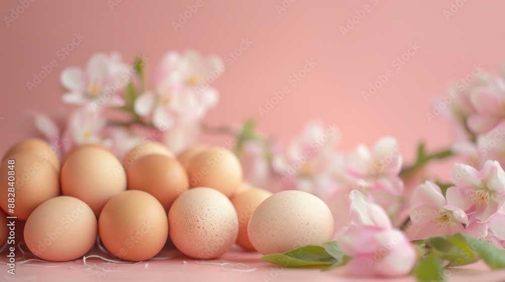 Serene Chicken Eggs on Pastel Floral Background - Nature's Tranquility Serene Chicken Eggs on Pastel Floral Background - Nature's Tranquility