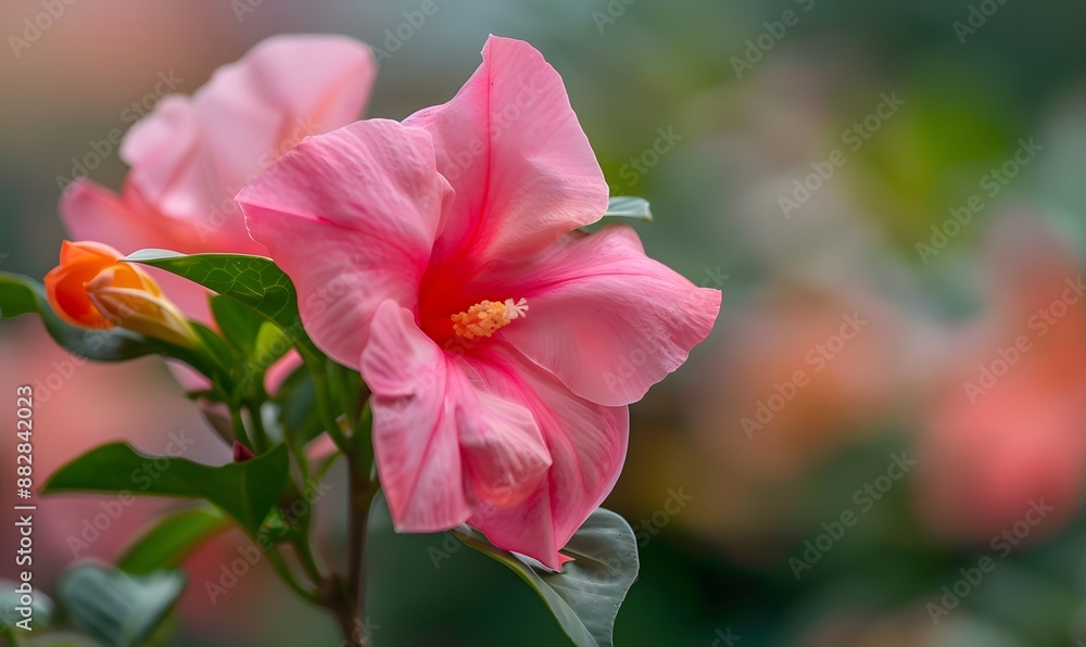 Pink mandevilla flower in bloom, Generative AI Pink mandevilla flower in bloom, Generative AI