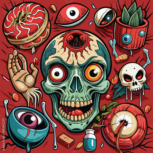 Gory elements like eyeballs severed hands, and other body parts for a truly scary touch.