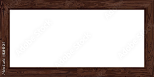 Blank white board with dark wooden frame rectangle shape graphic illustrated. Cut timber chalkboard for menu or any message.