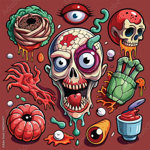 Gory elements like eyeballs severed hands, and other body parts for a truly scary touch.