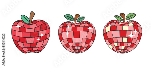 Hand drawn apple disco ball vector, red apple vector, back to school apple vector colelction photo