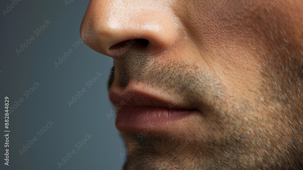 close up of man's face with clean shaven chin, no hair on his jawline, closeup shot, skin care commercial, close up of man's face with clean shaven chin, no hair on his jawline, closeup shot, skin care commercial,