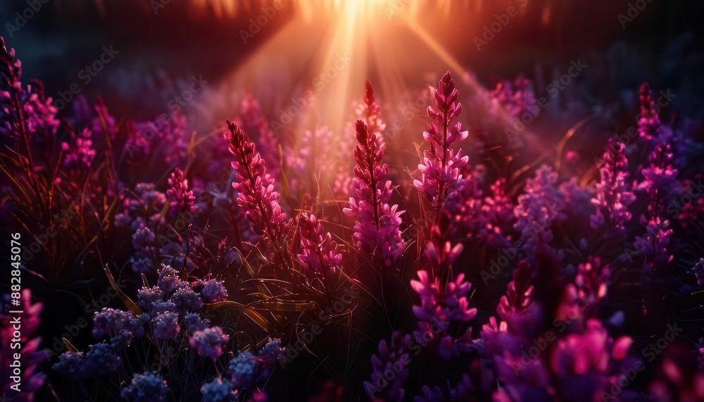Dynamic drone shot over a wildflower meadow at sunrise, showcasing the intricate dance of light and nature from above Dynamic drone shot over a wildflower meadow at sunrise, showcasing the intricate dance of light and nature from above