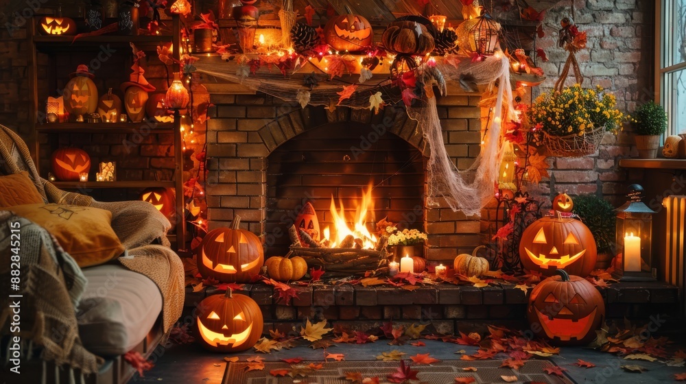 Spooky Halloween Atmosphere at Cozy Fireplace Gathering Spooky Halloween Atmosphere at Cozy Fireplace Gathering