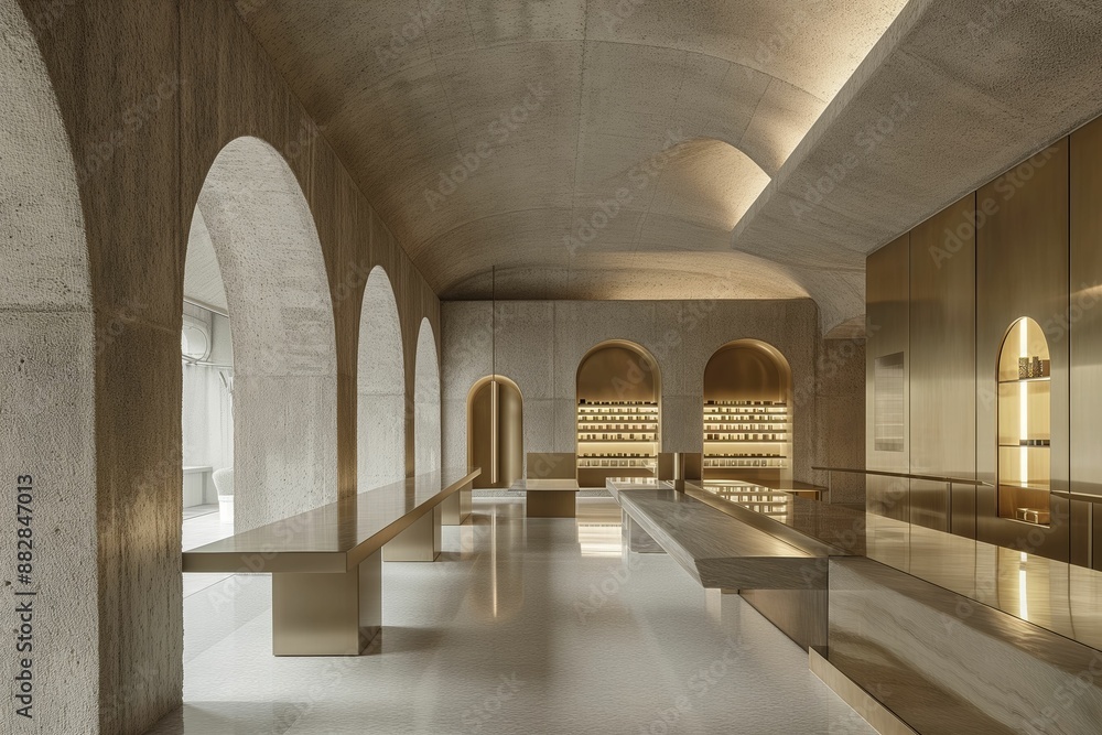 Fototapeta premium Modern interior with arches and neutral tones