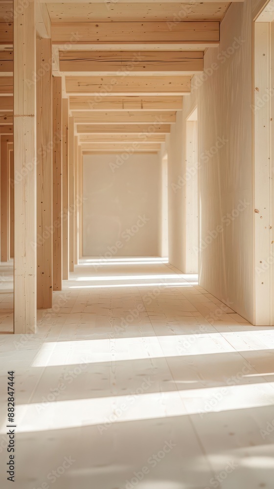 Minimalist wooden hallway with natural light streaming in. Minimalist wooden hallway with natural light streaming in.
