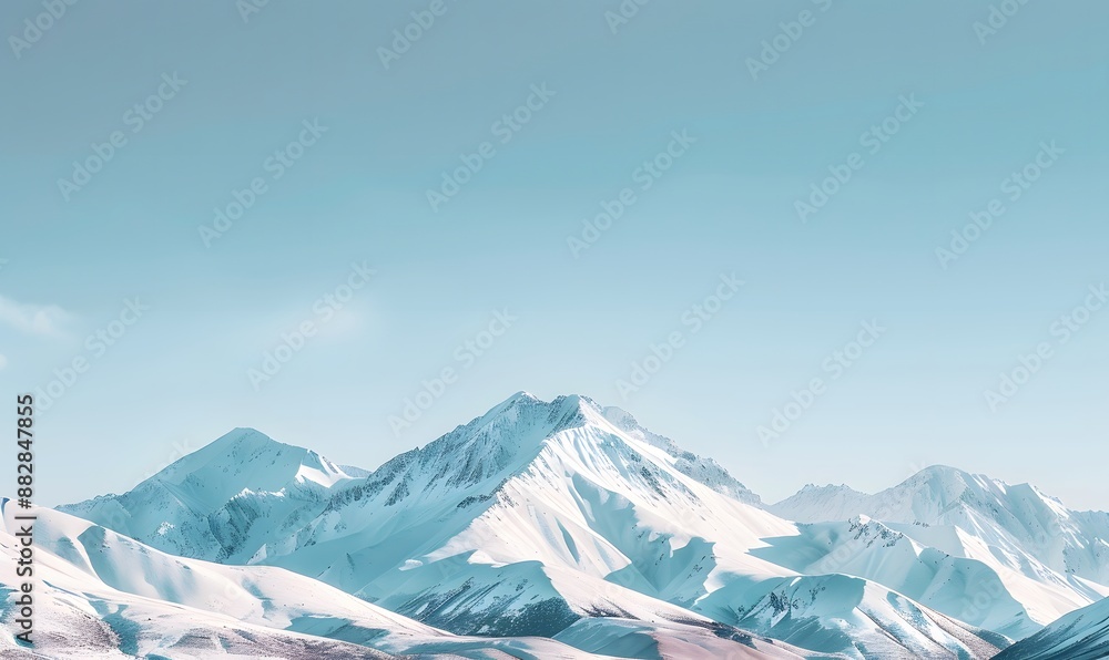 Fototapeta premium Snow mountains under a clear, Generative AI