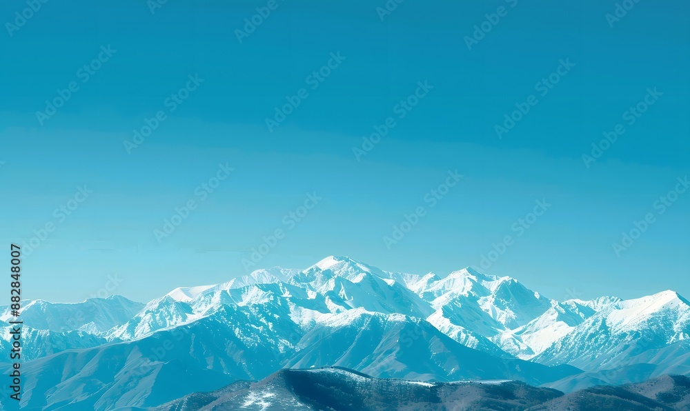Fototapeta premium Snow mountains under a clear, Generative AI