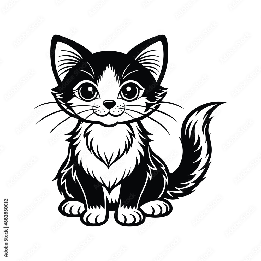 Fototapeta premium cat sitting silhouette black and white vector illustration