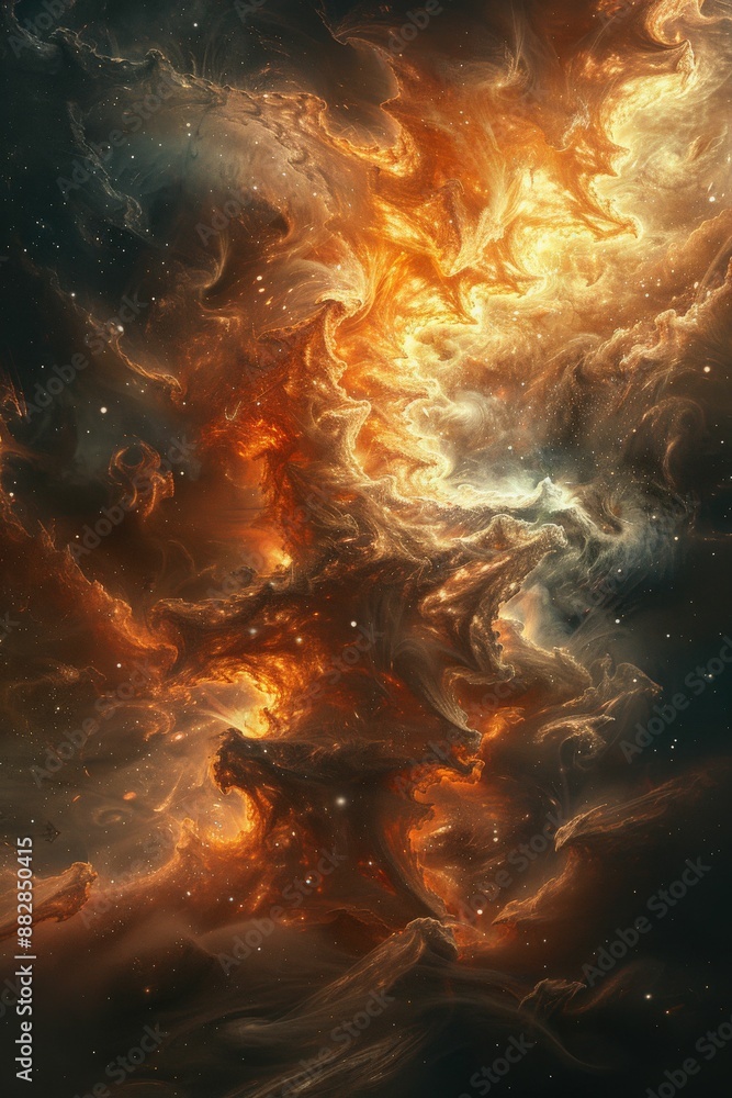 Stunning Cosmic Nebula with Fiery Orange and White Swirls in Deep Space Stunning Cosmic Nebula with Fiery Orange and White Swirls in Deep Space