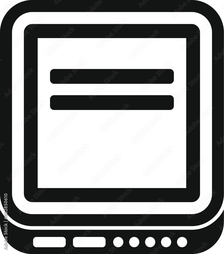 Black and white icon of an e reader displaying an ebook, perfect for representing digital reading Black and white icon of an e reader displaying an ebook, perfect for representing digital reading