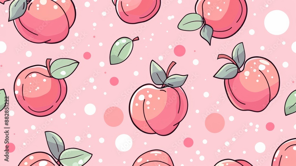 Cute Pink Peach Pattern Seamless Repeat Illustration with White Dots Cute Pink Peach Pattern Seamless Repeat Illustration with White Dots