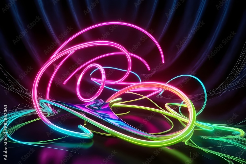 3d render. Abstract neon curvy lines isolated on black background generate by AI 3d render. Abstract neon curvy lines isolated on black background generate by AI