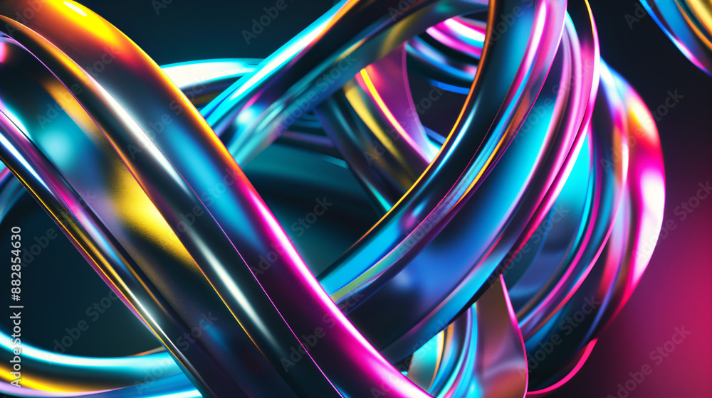 Abstract 3D Metallic Curves with Neon Colors. Abstract 3D Metallic Curves with Neon Colors.