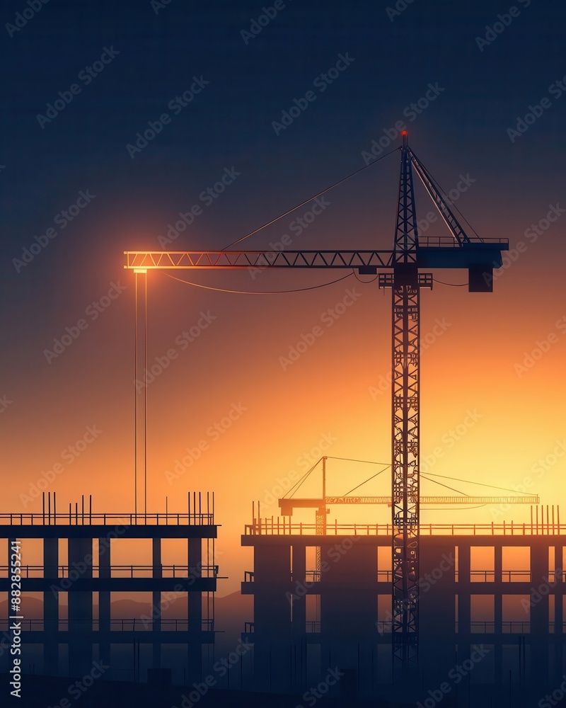 Silhouette of a construction crane against a sunset sky. Silhouette of a construction crane against a sunset sky.