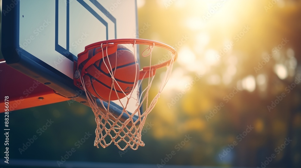 Ball in basketball hoop. Ball in basketball hoop.