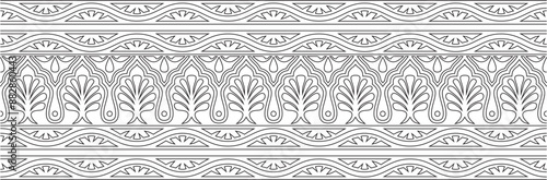 Vector black contour seamless national Indian ornament. endless border, ethnic hindu frame