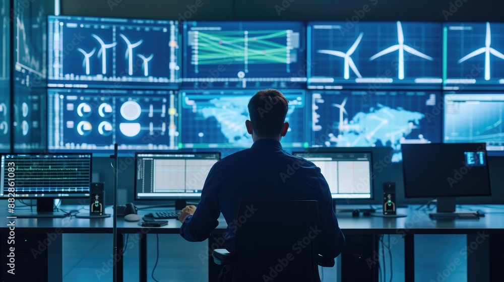 Fototapeta premium Monitoring Renewable Energy: AI in Wind Farm Operations
