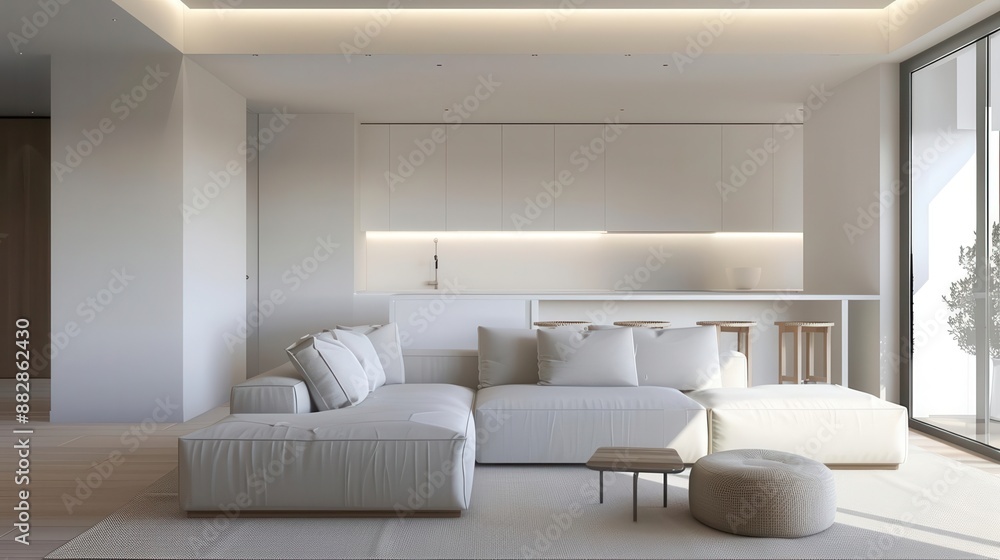 Modern living room with white sofa and minimalist decor. Modern living room with white sofa and minimalist decor.