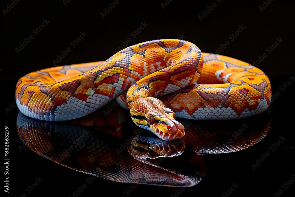 Orange Glow Motley Reticulated Python (Malayopython reticulatus ...