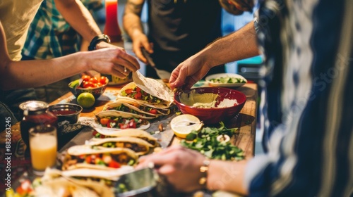 Casual Gatherings: Friends Enjoying a Taco Feast and Connection