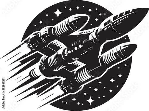 Space rocket ship silhouette vector illustration isolated on a white background