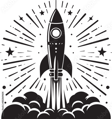 Space rocket ship silhouette vector illustration isolated on a white background