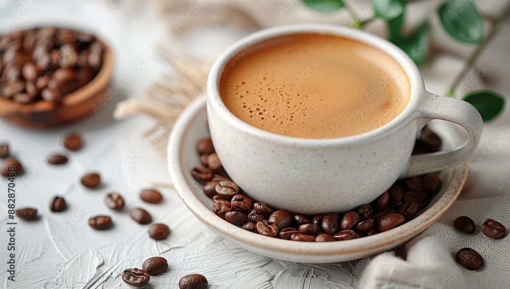 Coffee Cup with Beans on a White Background Coffee Cup with Beans on a White Background