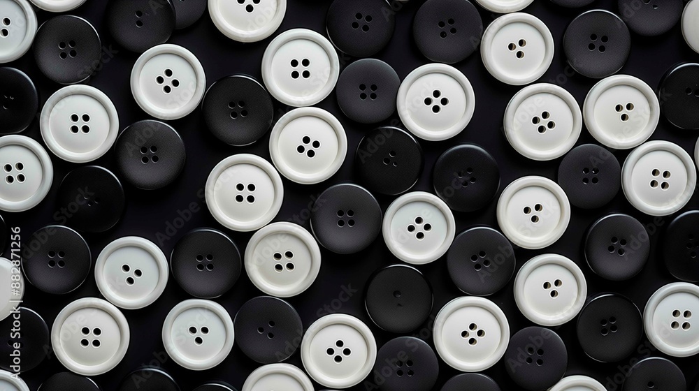 Black and White Buttons Arranged on a Dark Surface Black and White Buttons Arranged on a Dark Surface