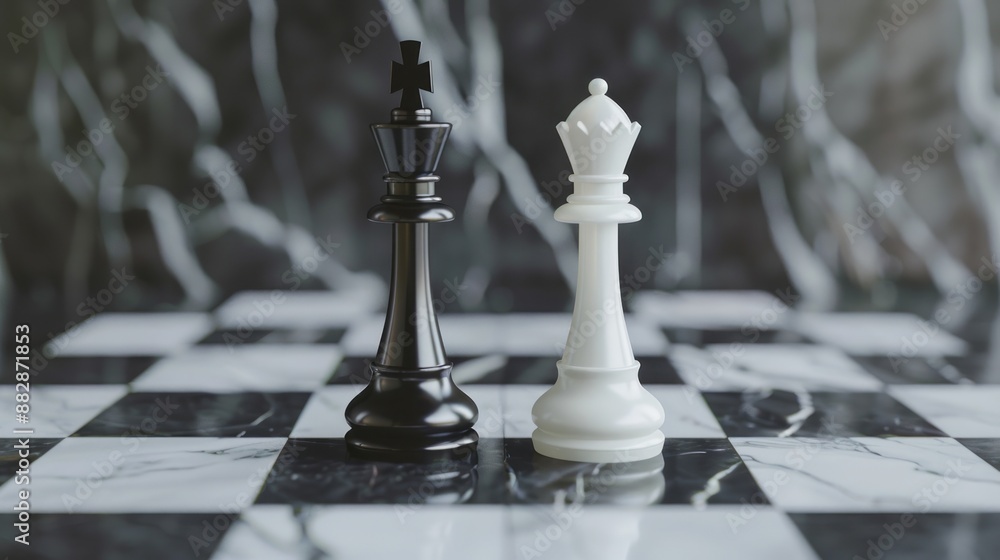 Black Chess King and Bishop Standing on Chessboard, Ready for Strategic Battle - Generative AI Black Chess King and Bishop Standing on Chessboard, Ready for Strategic Battle - Generative AI
