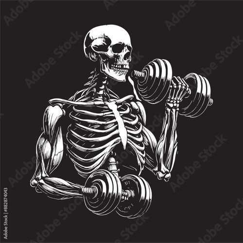 Funny Body Builder Posing Skull Tattoo Style Gym Logo Vector for T-shirts and Wall Decal Workout Athletic Gym Muscle Logo Fitness Beast Barbell Bodybuilding Healthy Wall Sticker for Gym Decor
